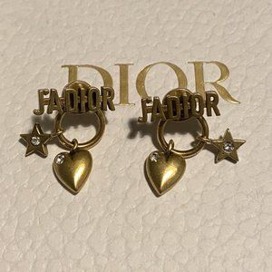 Dior Tribales Gold Tone Heart Star Earrings Studs